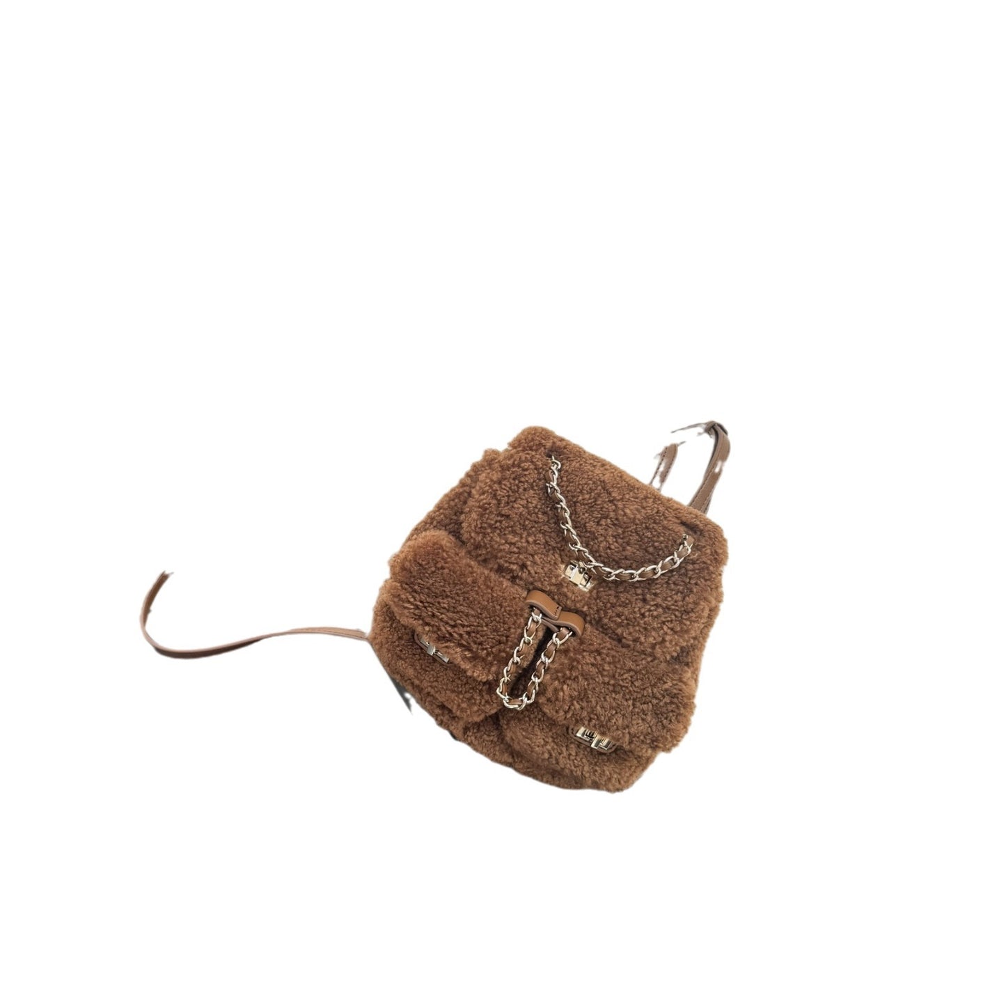 Women's Real Lamb Wool Classic Style Chain Backpacks