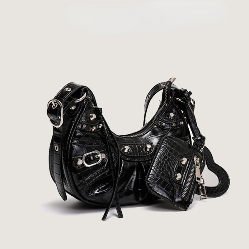 Motorcycle Underarm Rivet Tassel Crescent Moon Handbags