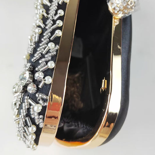 Women's Fashion Rhinestone Pearl Clutch Dinner Hand Bags