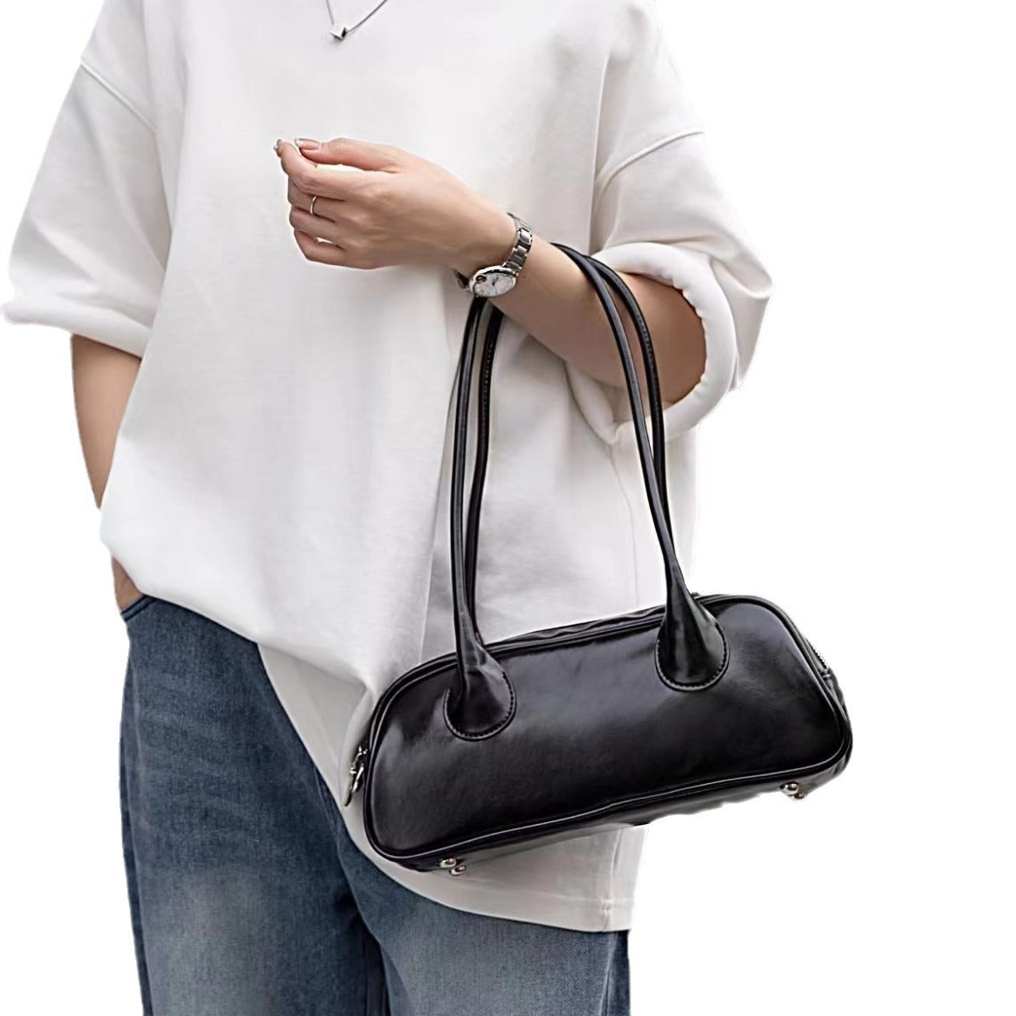 Women's Niche Genuine Leather Bowling Large Capacity Bags
