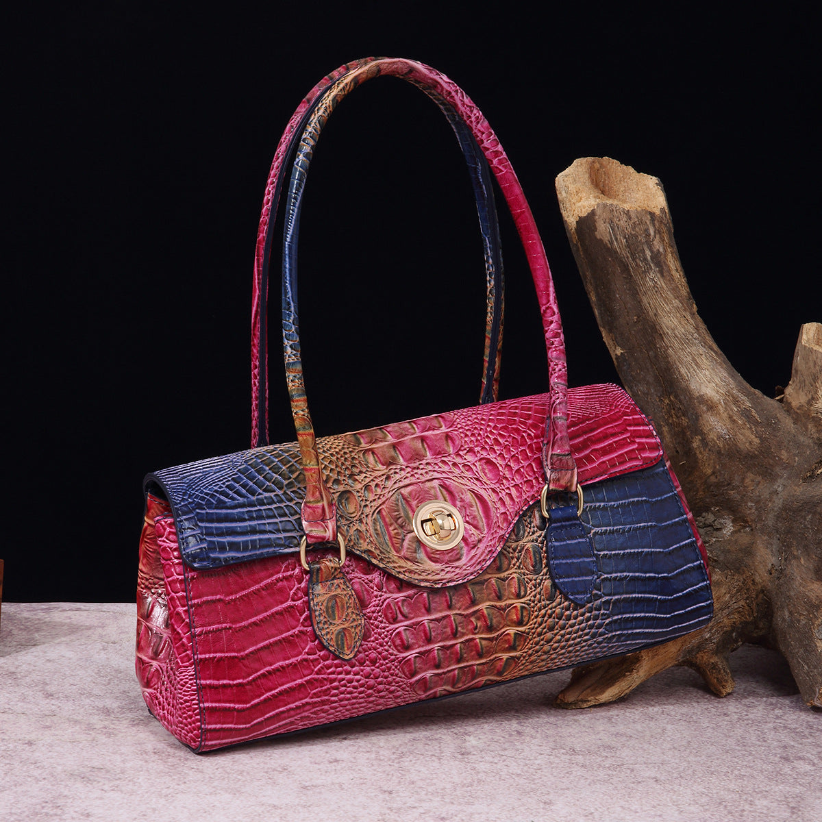 Women's Retro Portable Underarm Baguette Crocodile Pattern Crossbody Bags