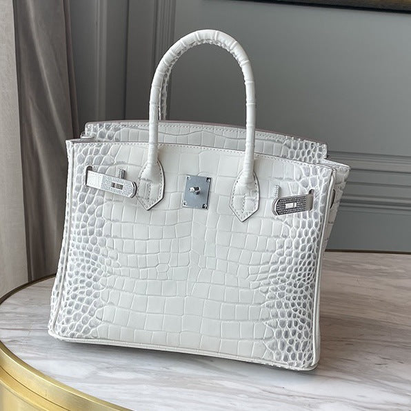 Women's & Men's Genuine Leather Himalayan White Crocodile Pattern Shoulder Bags