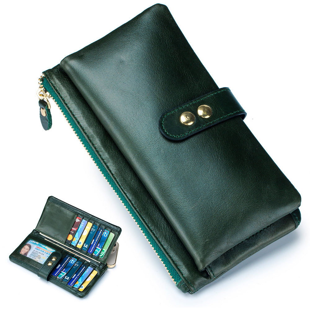Oil Wax Skin Long Genuine Leather Ladies Wallets