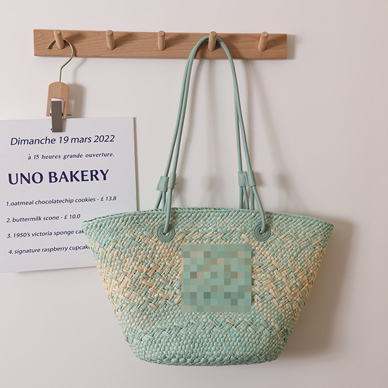 Women's Large Capacity Straw Gradient Woven Vacation Shoulder Bags