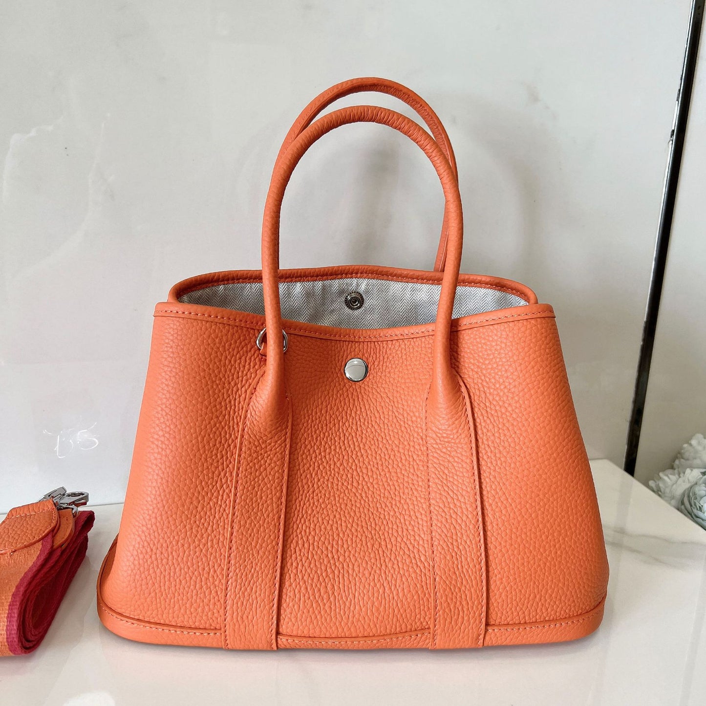 Women's Leather Litchi Pattern First Layer Large Handbags