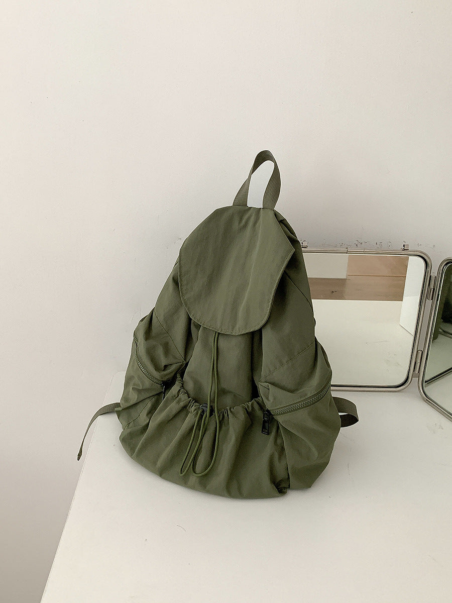 Women's Pleated Drawstring Nylon Niche Trendy Large Backpacks