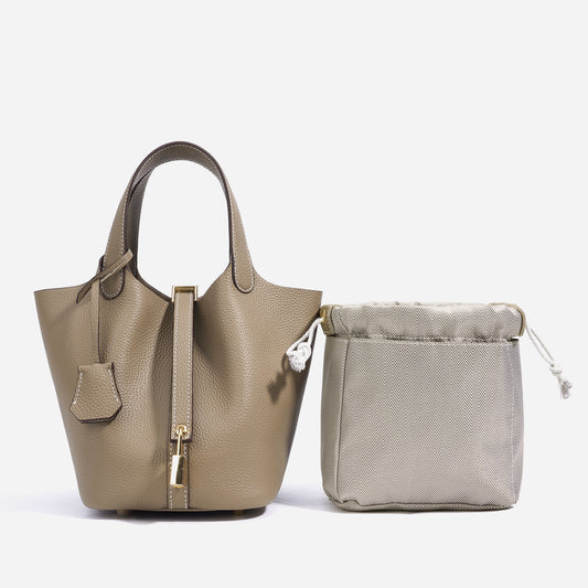 Design Vegetable Basket Layer Cowhide Leather Portable Fashion Handbags