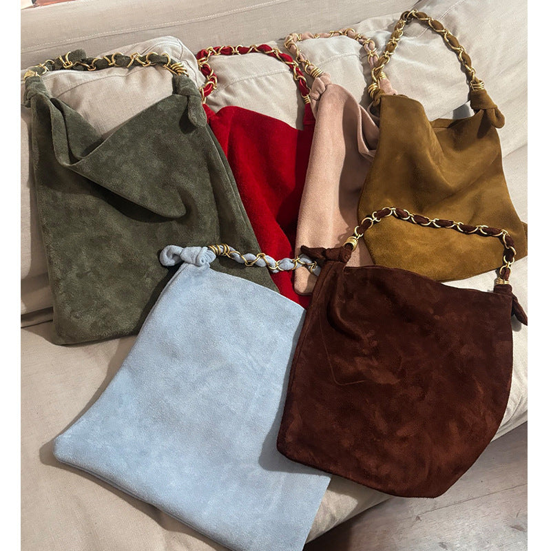 Design Idle Style Frosted Cowhide Retro Bucket Bags