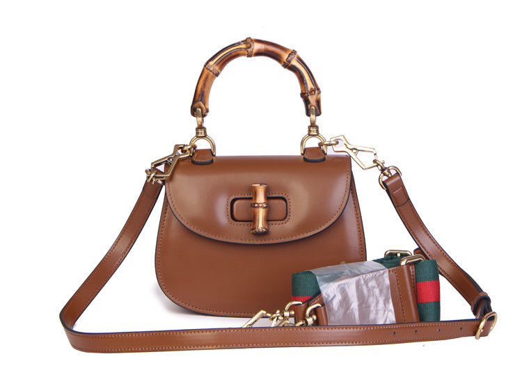 Women's Bamboo Retro Textured Genuine Leather Home Shoulder Bags