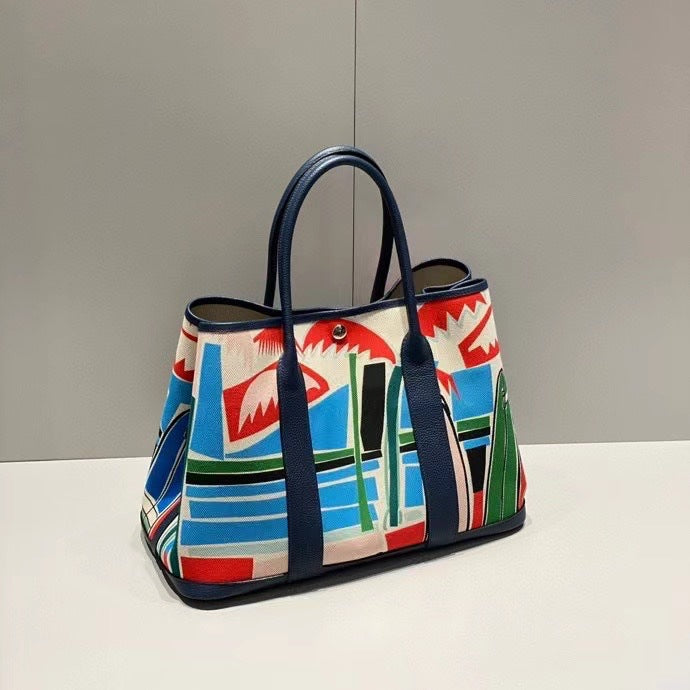 Inch Iti Painted Canvas Stitched Cowhide Large Shoulder Bags
