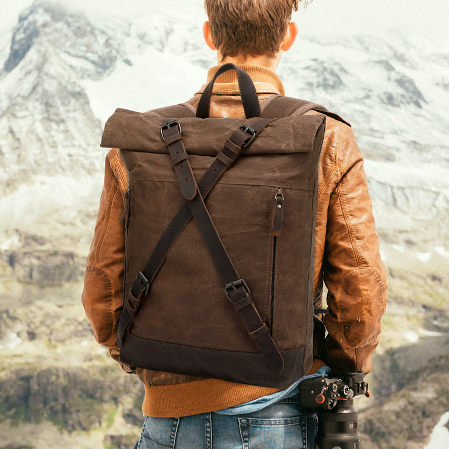 Men's Retro Waterproof Oil Wax Canvas Crazy Backpacks