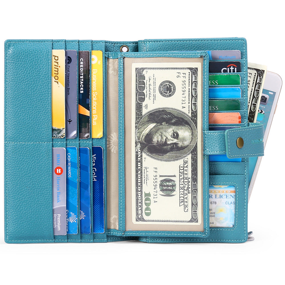 Women's Long Zipper Multiple Slots Genuine Leather Ladies Wallets