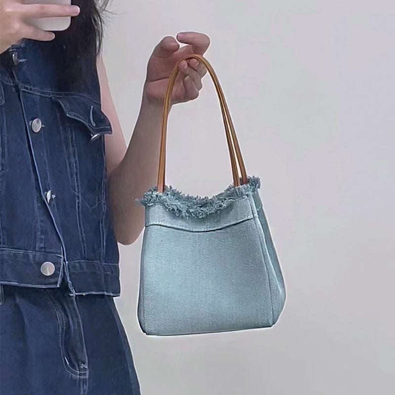 Women's Simple Denim Canvas Portable Fashionable Vegetable Shoulder Bags