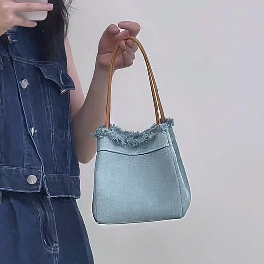 Women's Simple Denim Canvas Portable Fashionable Vegetable Shoulder Bags