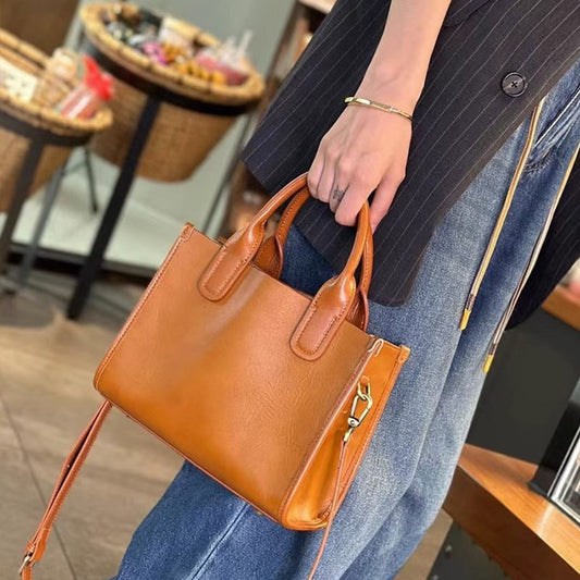 Women's Genuine Leather Vintage Black Fashion Commuter Handbags
