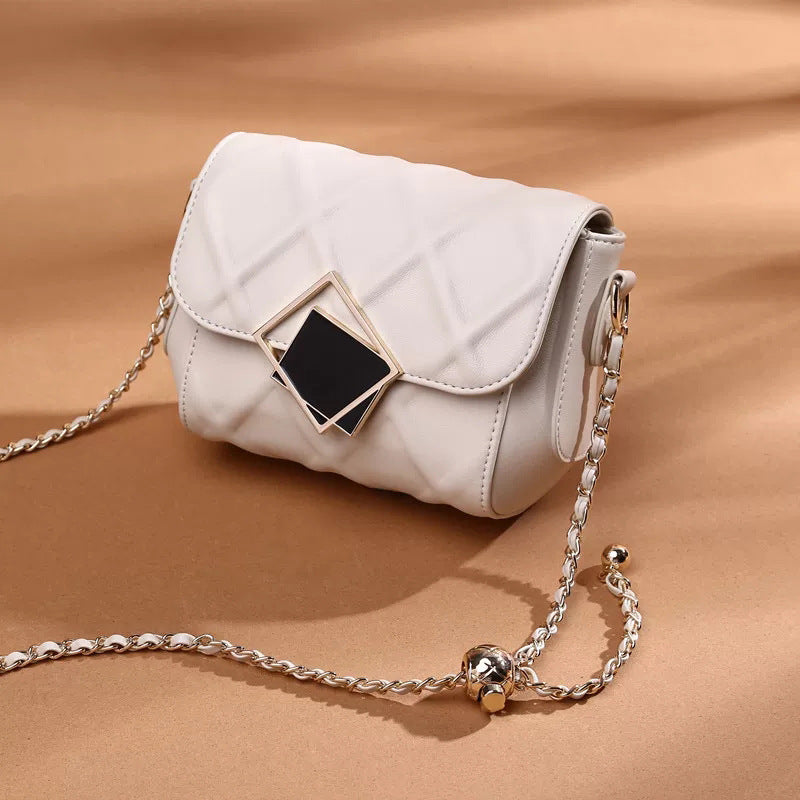 Women's Genuine Leather Light Luxury Diamond Pattern Fashion Golden Ball Shoulder Bags