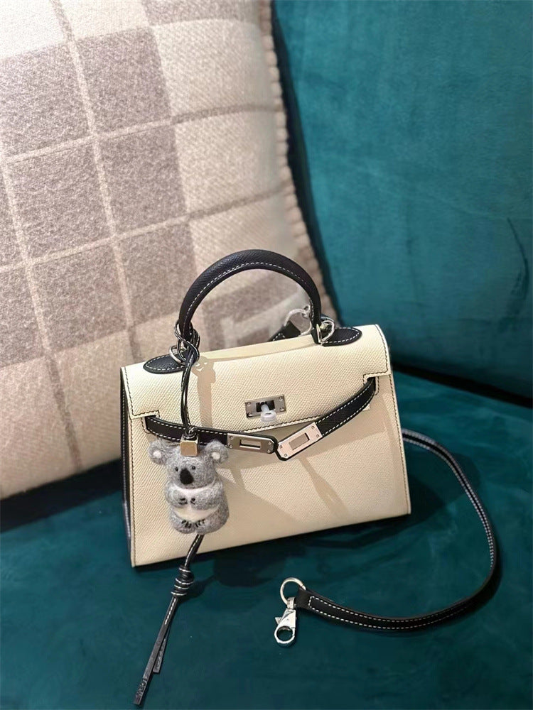 Women's Color Matching Contrast Kelly Cowhide Elegant Bags
