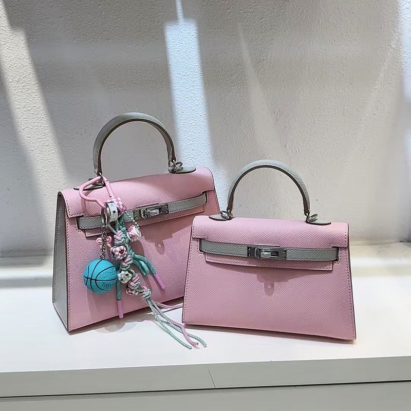 Women's Color Matching Contrast Kelly Cowhide Elegant Bags