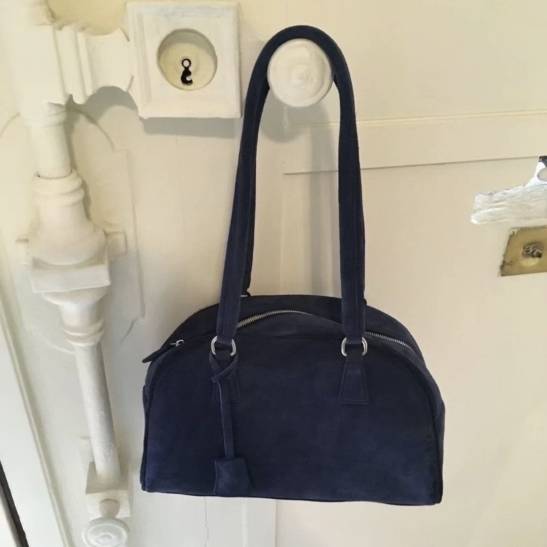 Women's Niche Frosted Cowhide Bowling Pillow Handbags