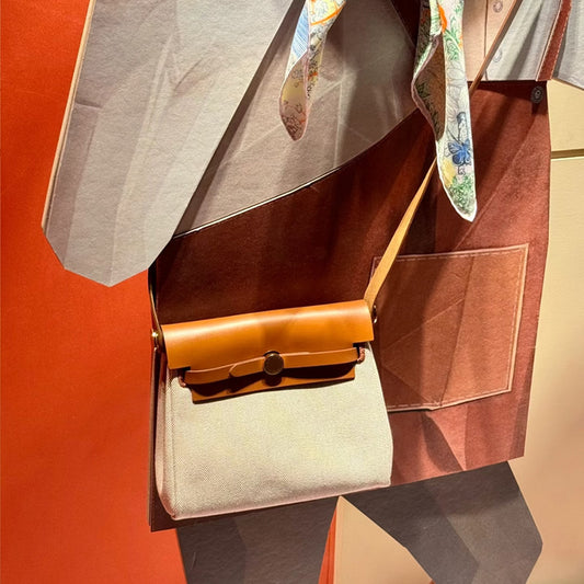 Women's Handmade Kelly Canvas Cowhide Stitching Leather Crossbody Bags