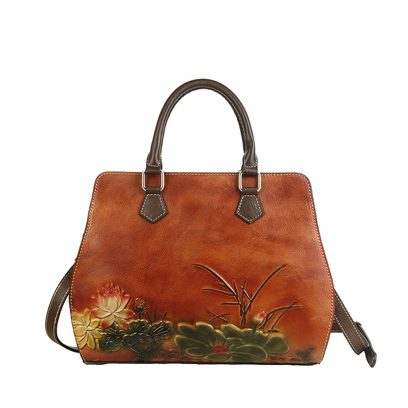 Women's First Layer Cowhide Retro Straight Hair Bags