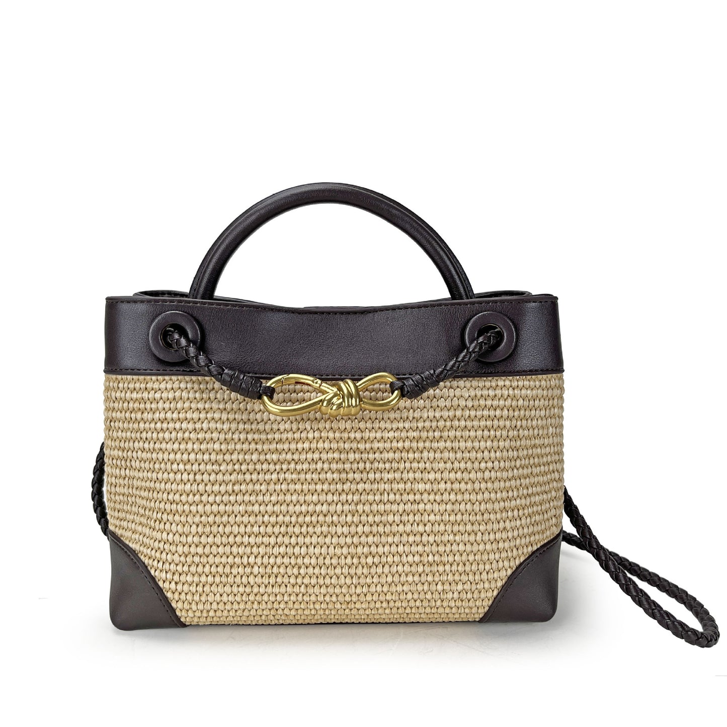Metal Bow Leather Stitching Raffia Handmade Crossbody Bags