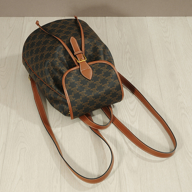 Women's Leather Arc Early Spring Drawstring Presbyopic Backpacks