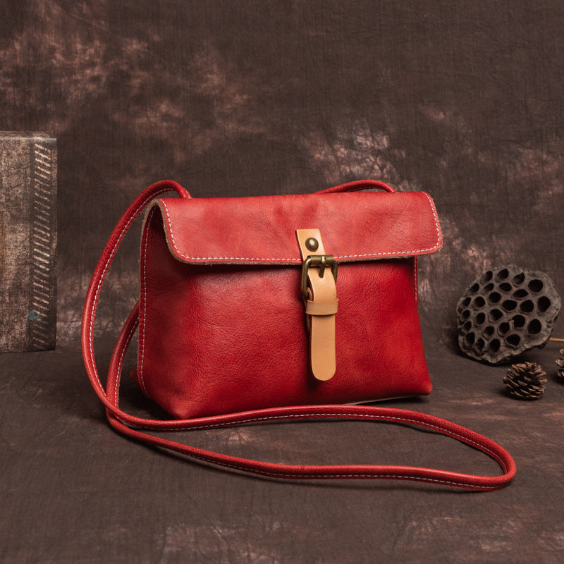 Women's Cow Leather Handmade Vegetable Tanned Retro Crossbody Bags