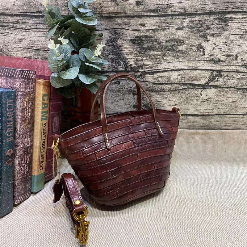 Women's Street Art Washed Vegetable Basket Stitching Shoulder Bags