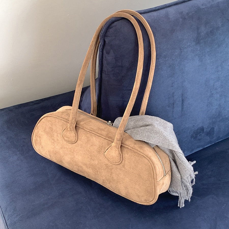 Women's Suede Baguette Fashion Arc Underarm Plush Shoulder Bags