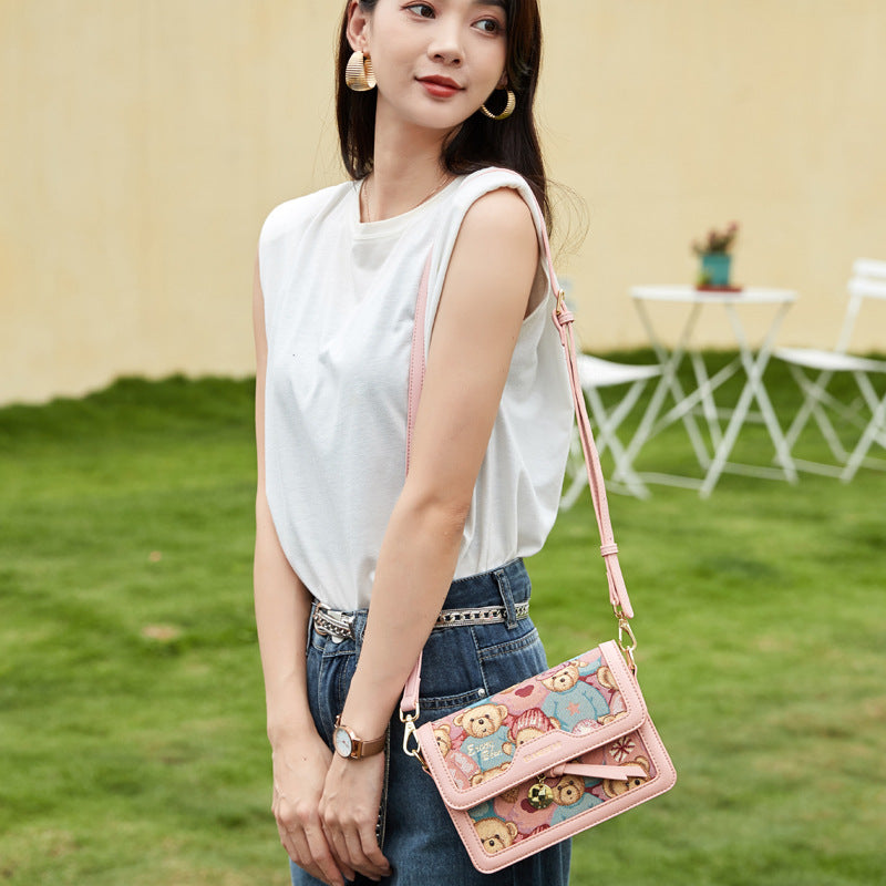 Bear Attachment Summer Victory Contrast Color Crossbody Bags