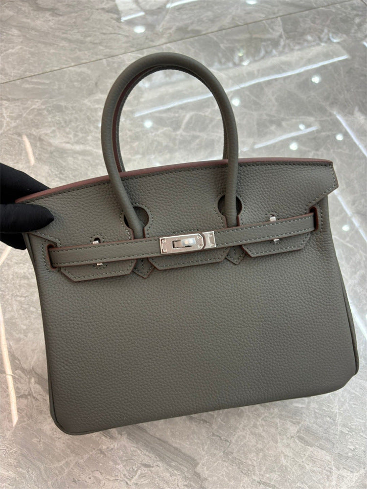 Women's Milkshake White Lychee Pattern First Layer Bags