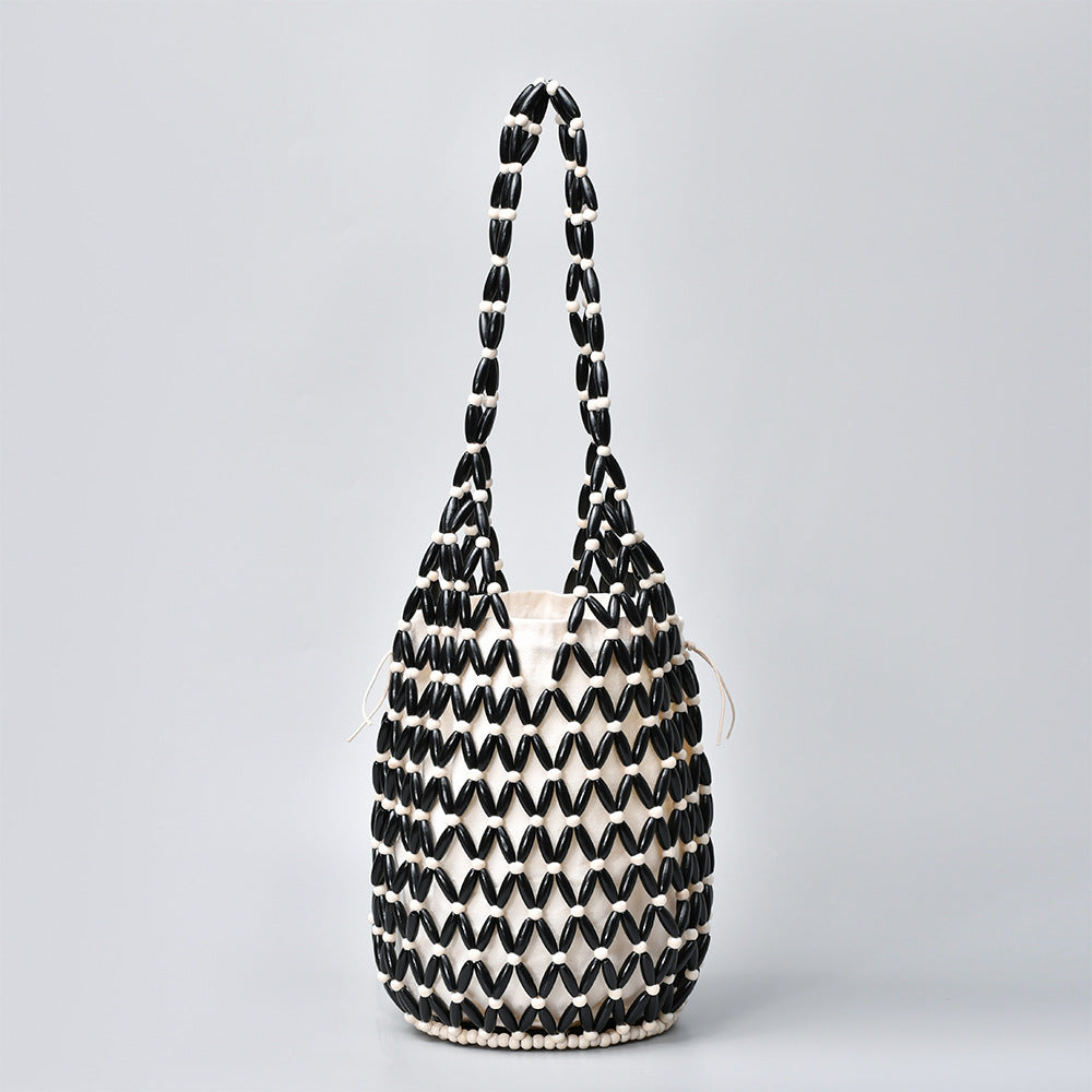 Women's Woven Summer Niche Design Hollow With Wooden Handbags