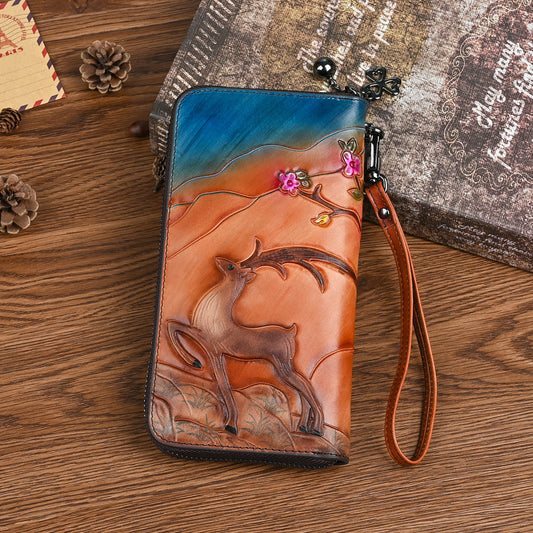 Head Design Clutch Top Layer Cowhide Ladies Wallets