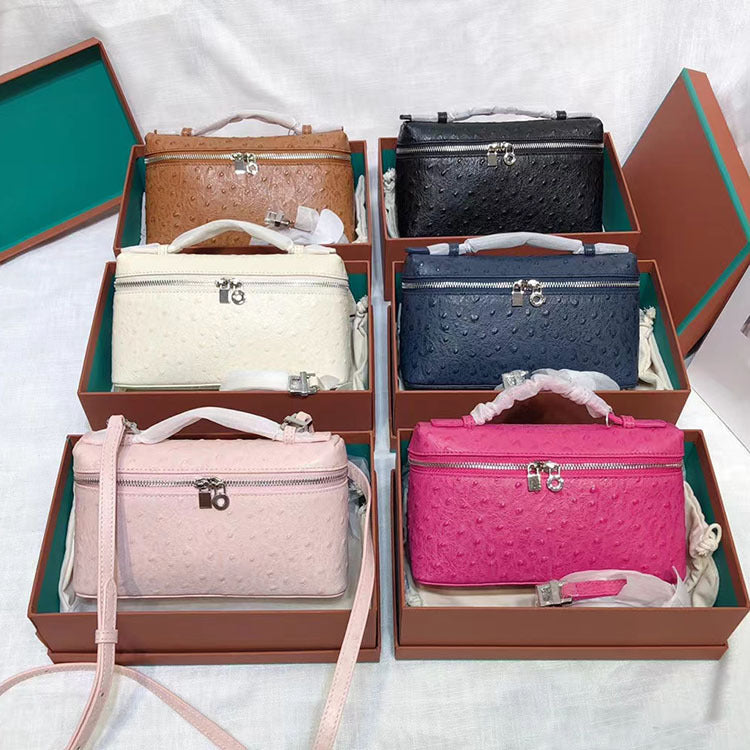 Women's First Layer Cowhide Ostrich Grain Lunch Box Handbags