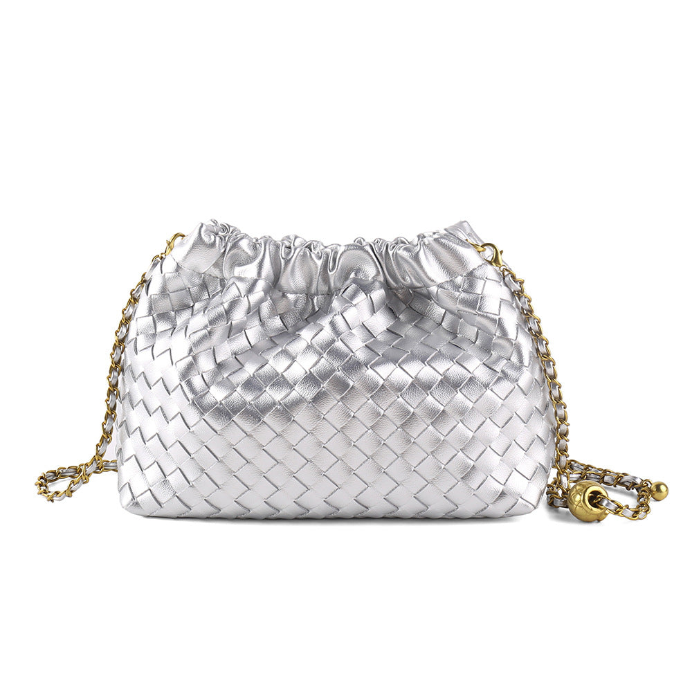 Simple Design Texture Woven Exquisite Chain Golden Bags