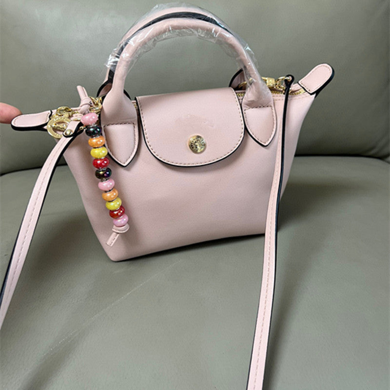 Beaded Dumpling Pen Portable Cowhide Mini Crossbody Bags