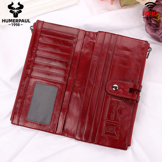 Women's Antimagnetic Clutch Top Layer Cowhide Long Ladies Wallets