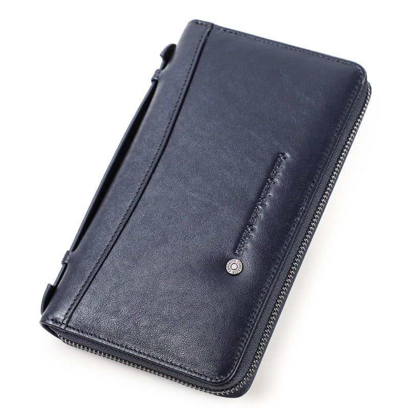 Men's Layer Cowhide Large Capacity Zipper Leather Men's Wallets