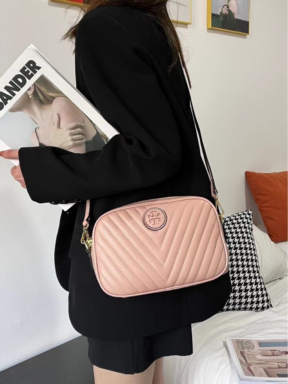 Women's Trendy Genuine Leather Classic Style Rhombus Crossbody Bags