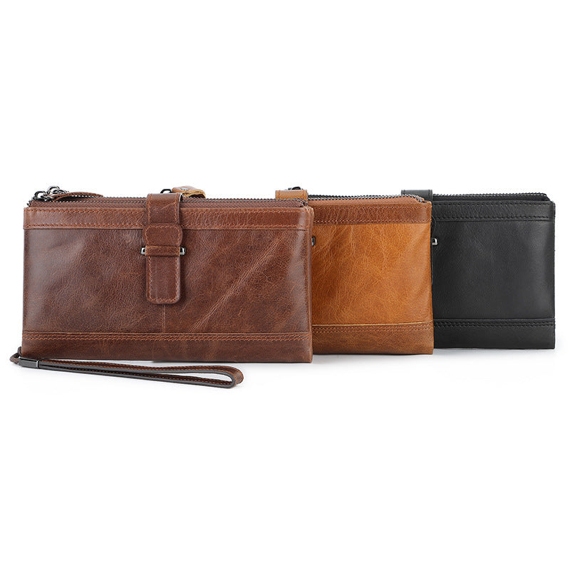 Men's Retro Crazy Horse Leather Swiping Long Men's Wallets