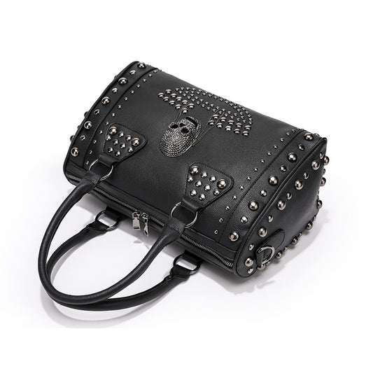 Women's Fashion Skull Punk Rivet Boston Portable Handbags