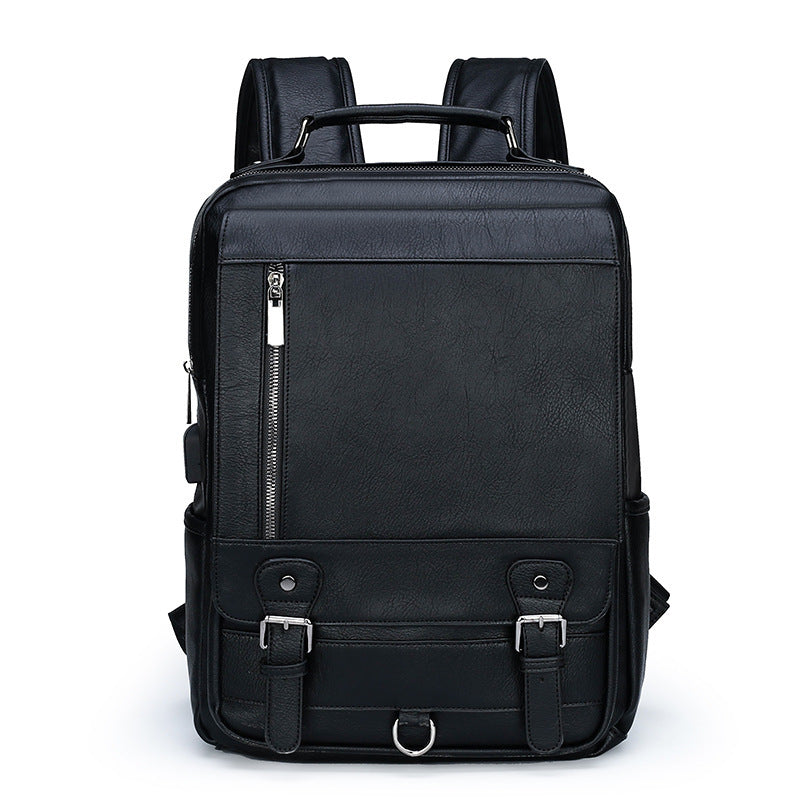 Durable Men's Leather Large Capacity Charging Backpacks