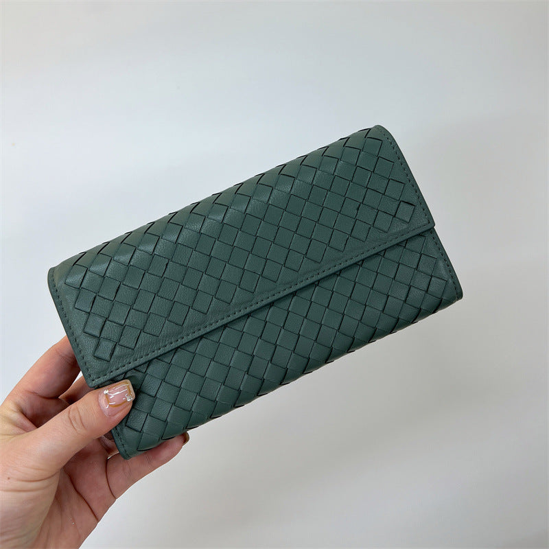 Fashion Long Lady's Sheepskin Woven Clutch Ladies Wallets