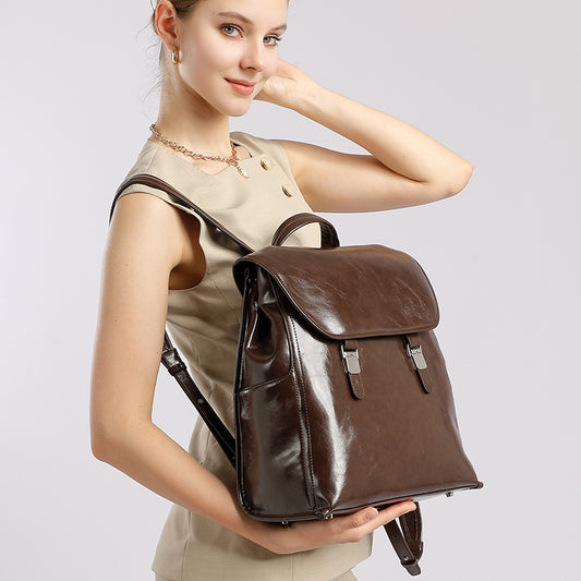 Women's Genuine Leather Neutral Fashion Simple Large Capacity Backpacks