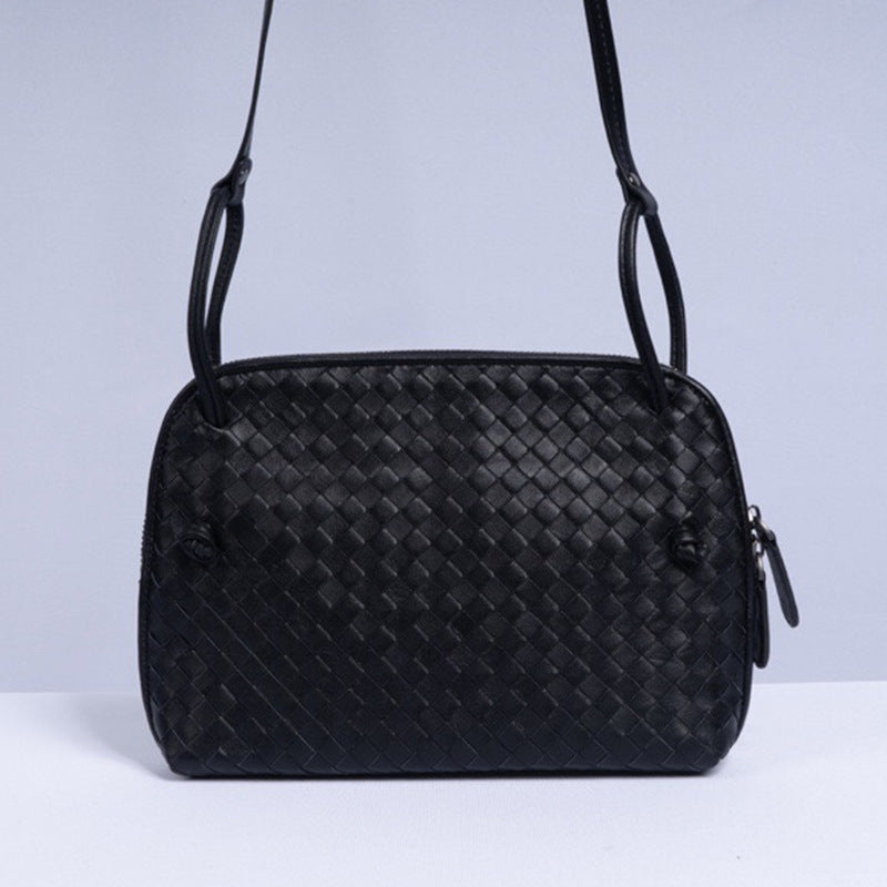 Women's Sheepskin Large Capacity Green Hand-woven Leather Crossbody Bags