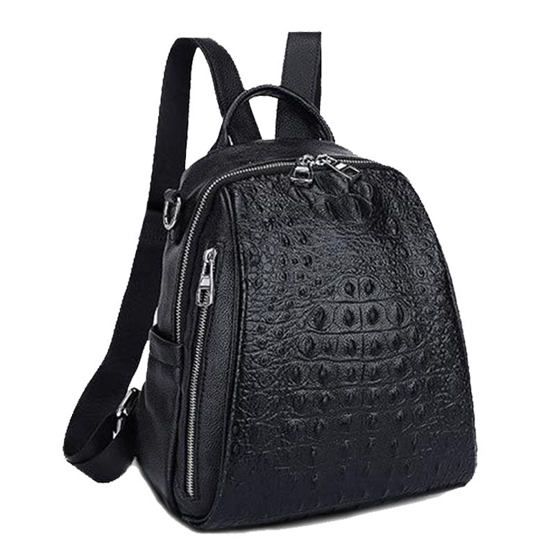 Women's Genuine Leather Crocodile Pattern Versatile Large Backpacks