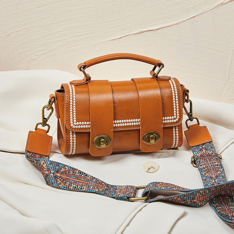 Women's Retro Genuine Leather Portable Round First Shoulder Bags