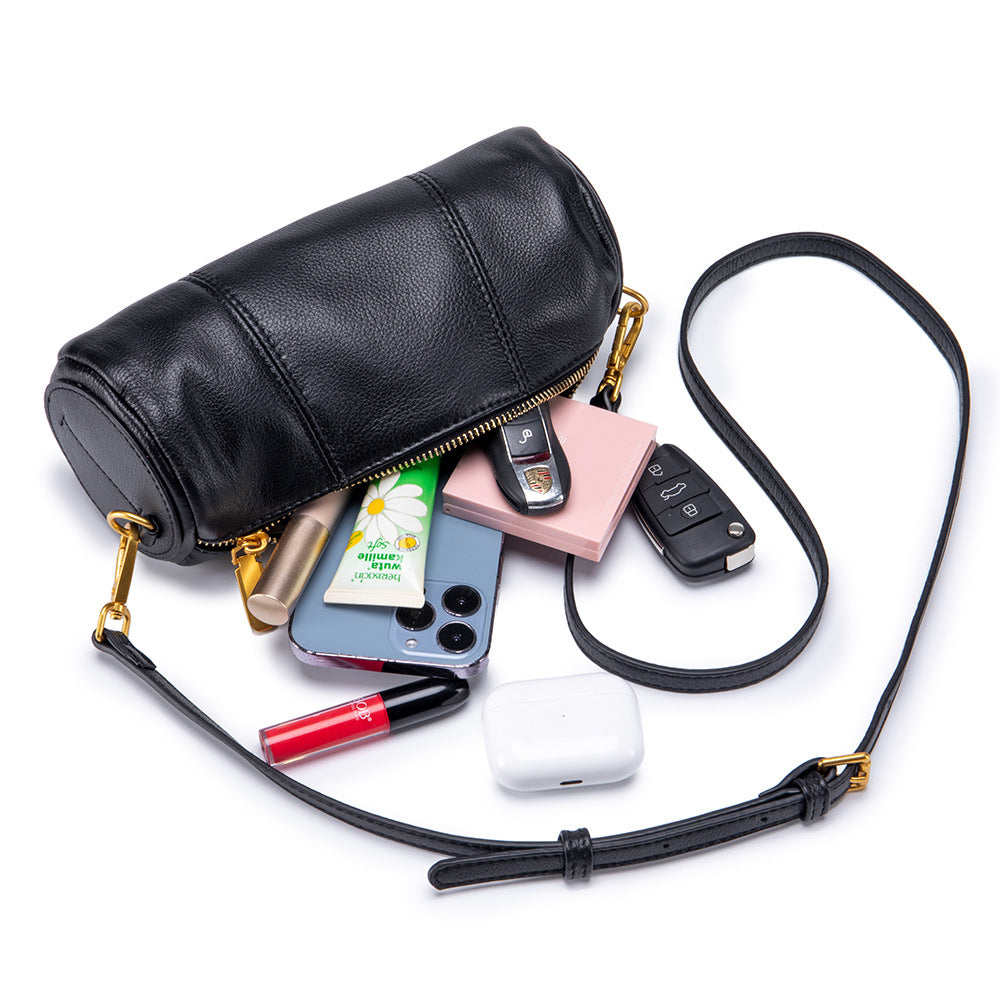 Women's Layer Leather Elegant Round Large Capacity Niche Bags