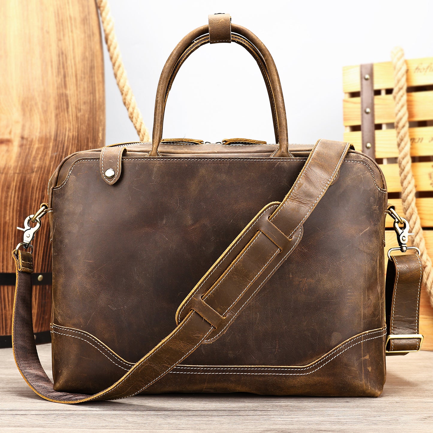 Men's Crazy Horse Leather Vintage Business Commuter Bags